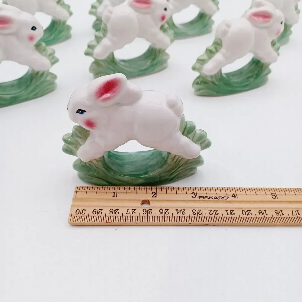 Vtg Bunny Bunnies  Napkin Rings 8 PC Rabbit Ceramic 1998 Brinns Spring Cottage